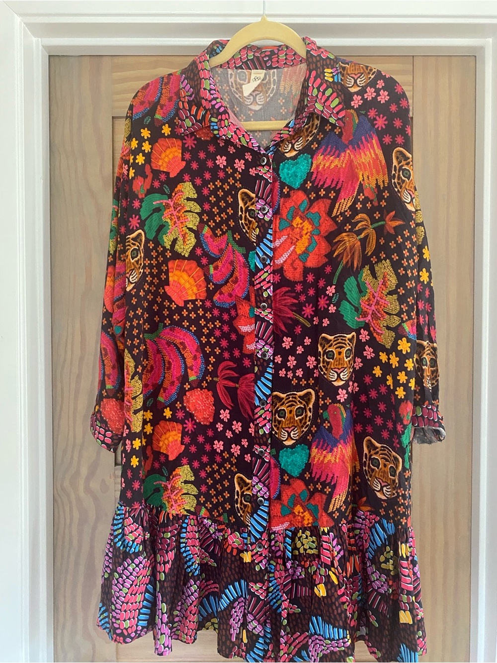 Uncle Frank Black Multicolor Animal & Floral Button-Front Tunic